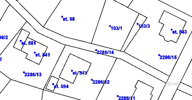 Parcela st. 2286/14 v KÚ Cejle, Katastrální mapa