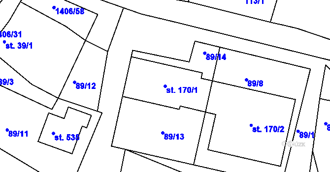 Parcela st. 170/1 v KÚ Cejle, Katastrální mapa