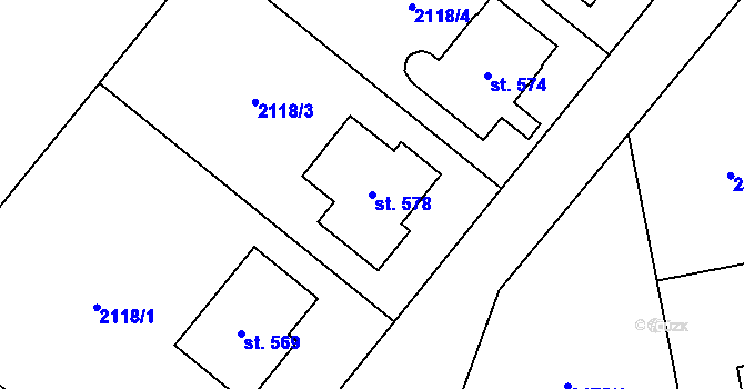 Parcela st. 578 v KÚ Cejle, Katastrální mapa