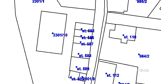Parcela st. 587 v KÚ Cejle, Katastrální mapa