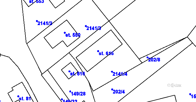 Parcela st. 615 v KÚ Cejle, Katastrální mapa