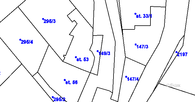 Parcela st. 149/3 v KÚ Dvorce u Jihlavy, Katastrální mapa