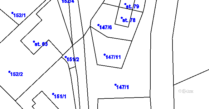 Parcela st. 147/11 v KÚ Dvorce u Jihlavy, Katastrální mapa