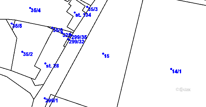 Parcela st. 15 v KÚ Hutě, Katastrální mapa