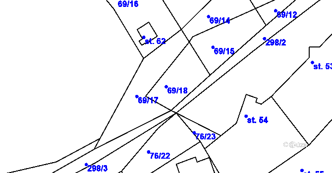 Parcela st. 69/18 v KÚ Hutě, Katastrální mapa