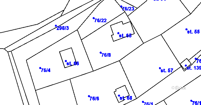 Parcela st. 76/8 v KÚ Hutě, Katastrální mapa