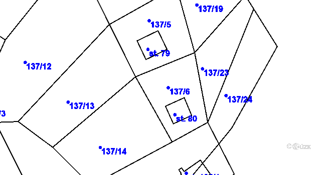 Parcela st. 137/6 v KÚ Hutě, Katastrální mapa