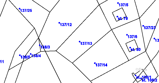 Parcela st. 137/13 v KÚ Hutě, Katastrální mapa