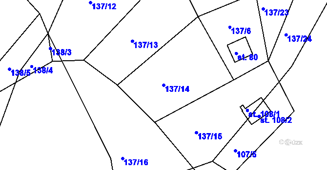 Parcela st. 137/14 v KÚ Hutě, Katastrální mapa