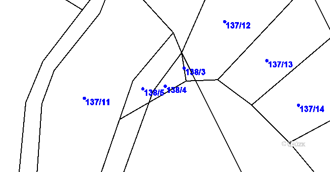 Parcela st. 138/4 v KÚ Hutě, Katastrální mapa