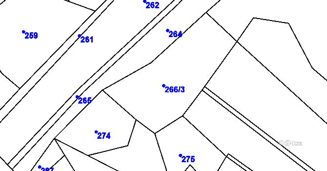 Parcela st. 266/3 v KÚ Hutě, Katastrální mapa