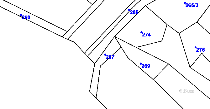 Parcela st. 267 v KÚ Hutě, Katastrální mapa