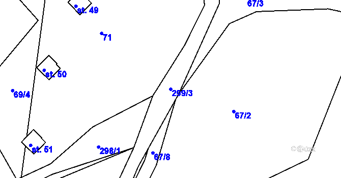 Parcela st. 299/3 v KÚ Hutě, Katastrální mapa