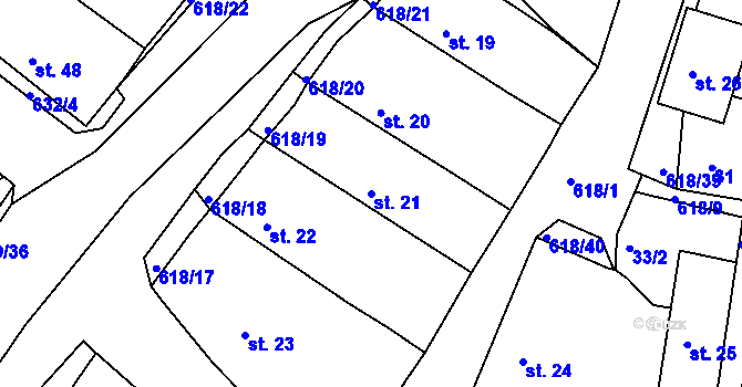 Parcela st. 21 v KÚ Cekov, Katastrální mapa
