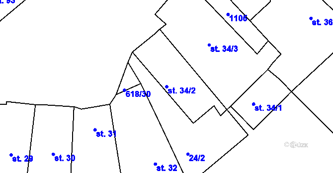 Parcela st. 34/2 v KÚ Cekov, Katastrální mapa