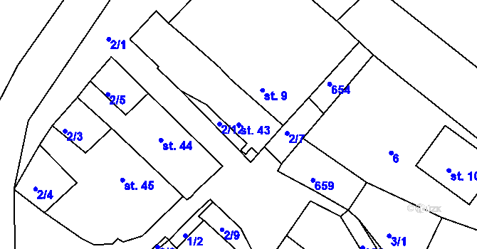 Parcela st. 43 v KÚ Cekov, Katastrální mapa