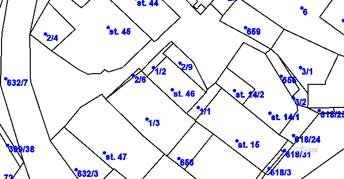 Parcela st. 46 v KÚ Cekov, Katastrální mapa