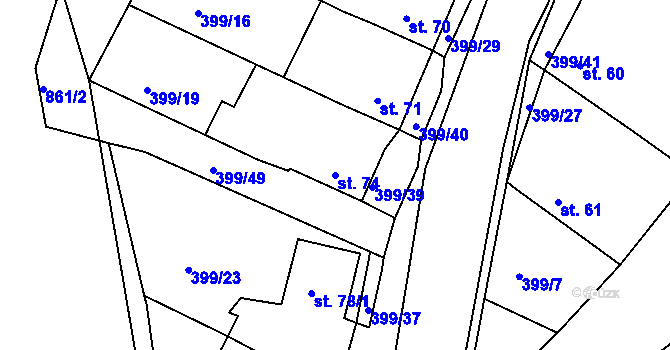 Parcela st. 74 v KÚ Cekov, Katastrální mapa