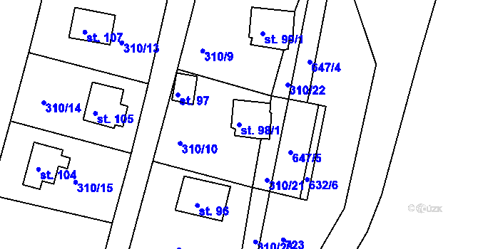 Parcela st. 98/1 v KÚ Cekov, Katastrální mapa