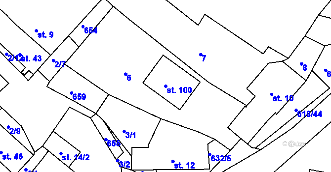 Parcela st. 100 v KÚ Cekov, Katastrální mapa