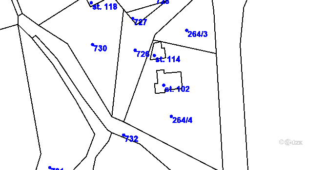 Parcela st. 102 v KÚ Cekov, Katastrální mapa