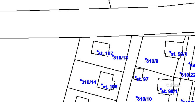 Parcela st. 107 v KÚ Cekov, Katastrální mapa