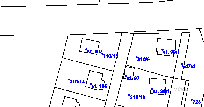 Parcela st. 310/13 v KÚ Cekov, Katastrální mapa
