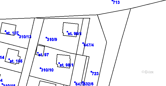 Parcela st. 647/4 v KÚ Cekov, Katastrální mapa