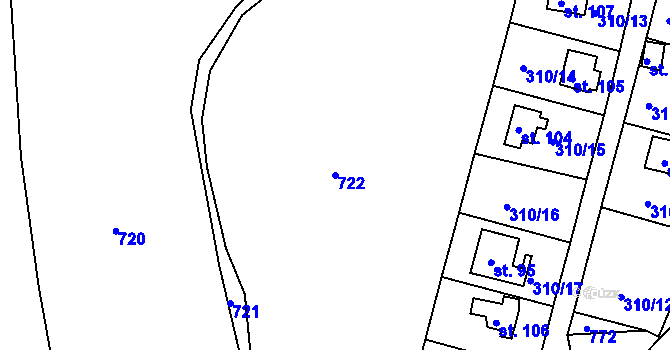 Parcela st. 722 v KÚ Cekov, Katastrální mapa