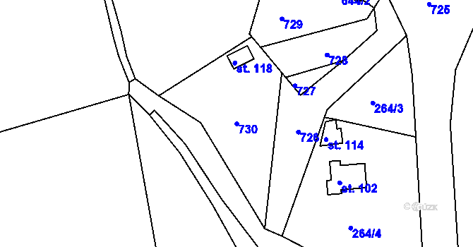 Parcela st. 730 v KÚ Cekov, Katastrální mapa