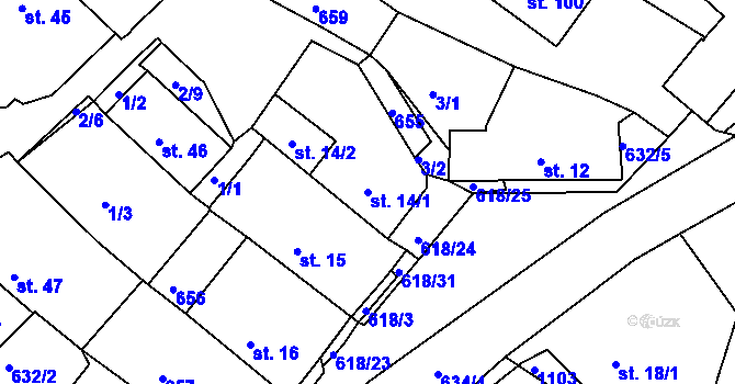 Parcela st. 14/1 v KÚ Cekov, Katastrální mapa