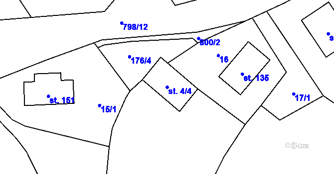 Parcela st. 4/4 v KÚ Cekov, Katastrální mapa
