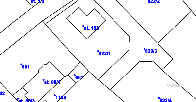 Parcela st. 822/1 v KÚ Cekov, Katastrální mapa