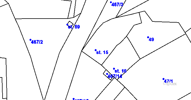 Parcela st. 15 v KÚ Sirá, Katastrální mapa