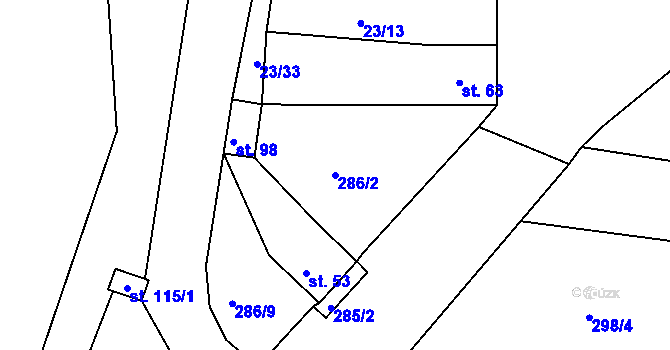 Parcela st. 286/2 v KÚ Sirá, Katastrální mapa