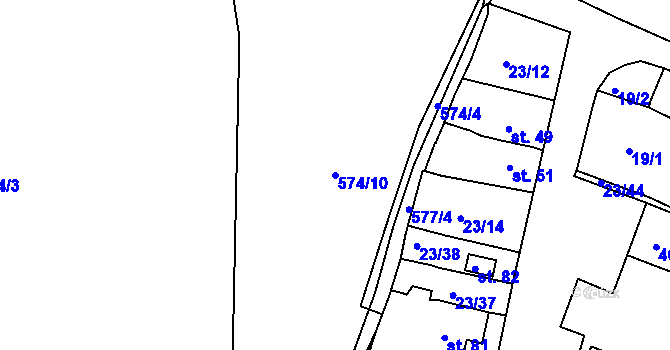 Parcela st. 574/10 v KÚ Sirá, Katastrální mapa