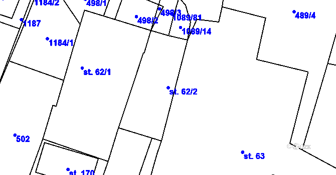 Parcela st. 62/2 v KÚ Cep, Katastrální mapa