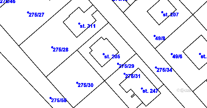 Parcela st. 205 v KÚ Cerekvice nad Bystřicí, Katastrální mapa