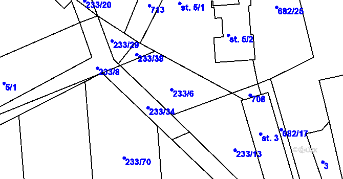 Parcela st. 233/6 v KÚ Rosice u Cerekvičky, Katastrální mapa