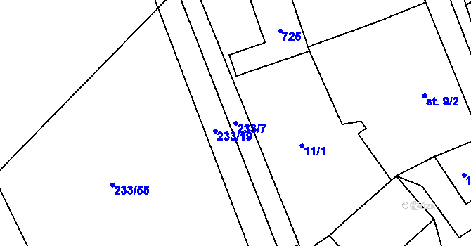 Parcela st. 233/7 v KÚ Rosice u Cerekvičky, Katastrální mapa