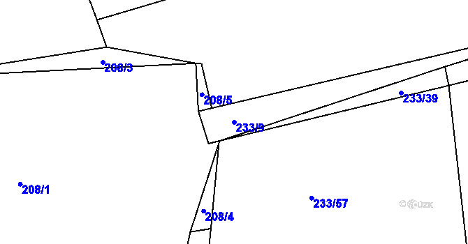 Parcela st. 233/9 v KÚ Rosice u Cerekvičky, Katastrální mapa