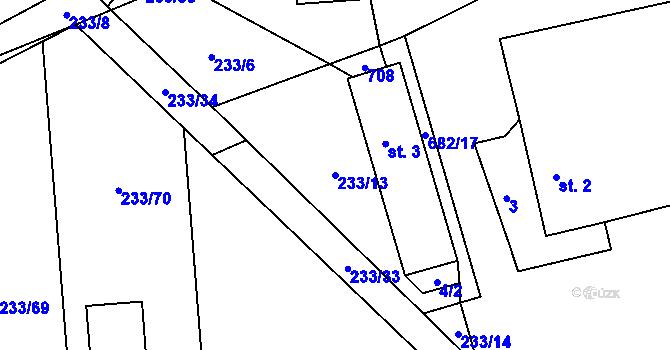 Parcela st. 233/13 v KÚ Rosice u Cerekvičky, Katastrální mapa
