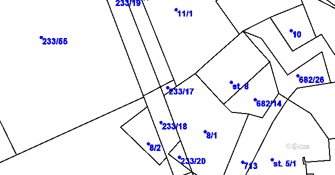 Parcela st. 233/17 v KÚ Rosice u Cerekvičky, Katastrální mapa