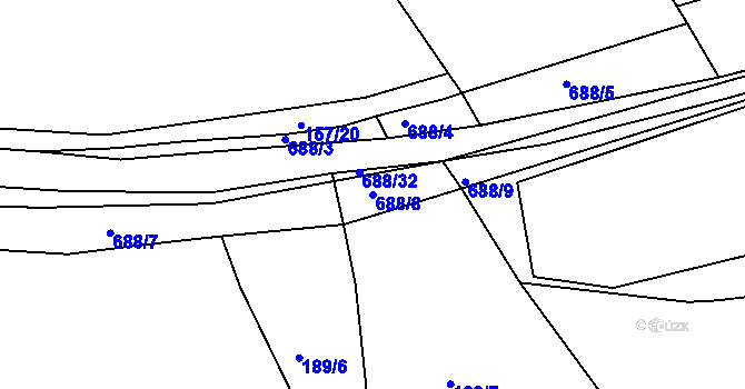 Parcela st. 688/8 v KÚ Rosice u Cerekvičky, Katastrální mapa