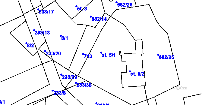 Parcela st. 5/1 v KÚ Rosice u Cerekvičky, Katastrální mapa