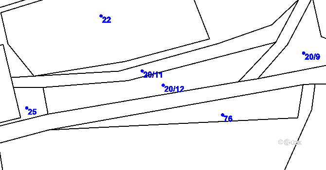 Parcela st. 20/12 v KÚ Rosice u Cerekvičky, Katastrální mapa
