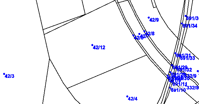 Parcela st. 42/4 v KÚ Rosice u Cerekvičky, Katastrální mapa