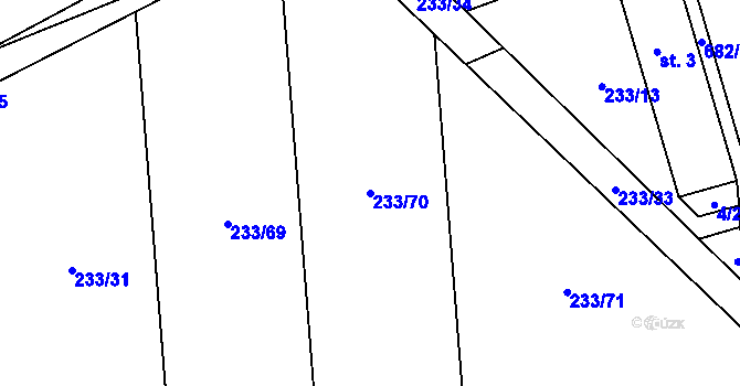 Parcela st. 233/70 v KÚ Rosice u Cerekvičky, Katastrální mapa