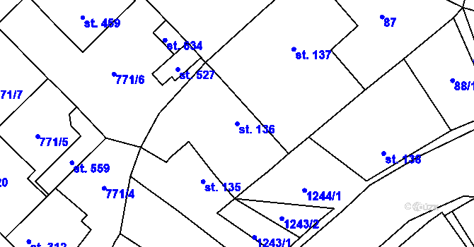 Parcela st. 136 v KÚ Cerhenice, Katastrální mapa