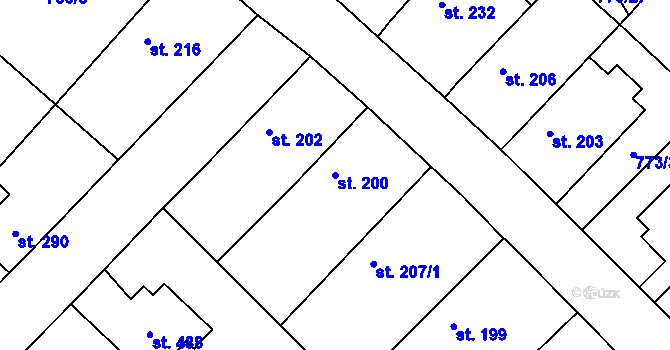 Parcela st. 200 v KÚ Cerhenice, Katastrální mapa